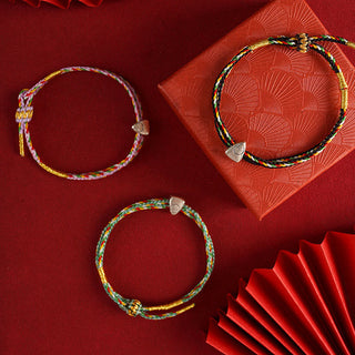 Buddha Gift 925 Sterling Silver Fu Character Luck Multicolored Rope Bracelet