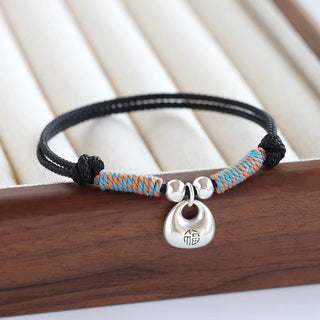 Buddha Gift Handmade 925 Sterling Silver Fu Character Safe And Well Luck Braided Bracelet