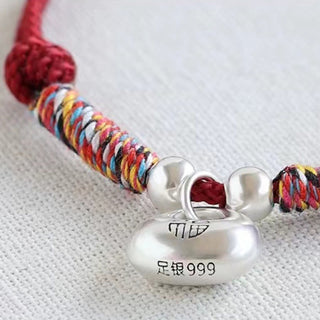 Buddha Gift Handmade 925 Sterling Silver Fu Character Safe And Well Luck Braided Bracelet