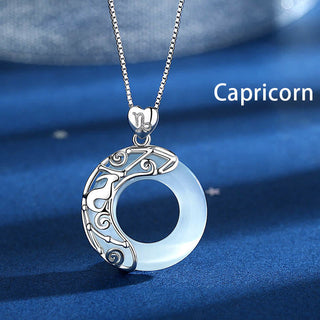 Buddha Gift 925 Sterling Silver 12 Constellations of the Zodiac Cat's Eye Love Support Necklace Pendant