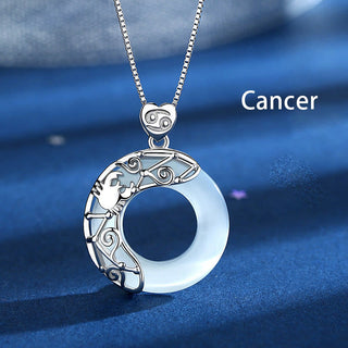 Buddha Gift 925 Sterling Silver 12 Constellations of the Zodiac Cat's Eye Love Support Necklace Pendant
