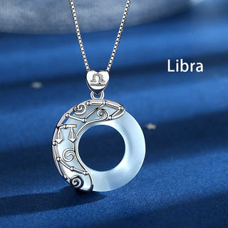 Buddha Gift 925 Sterling Silver 12 Constellations of the Zodiac Cat's Eye Love Support Necklace Pendant