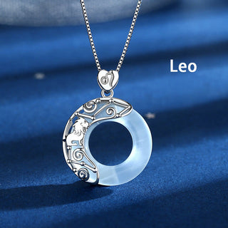 Buddha Gift 925 Sterling Silver 12 Constellations of the Zodiac Cat's Eye Love Support Necklace Pendant