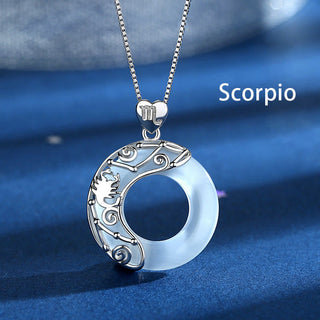 Buddha Gift 925 Sterling Silver 12 Constellations of the Zodiac Cat's Eye Love Support Necklace Pendant