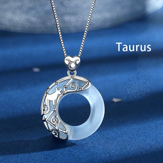 Buddha Gift 925 Sterling Silver 12 Constellations of the Zodiac Cat's Eye Love Support Necklace Pendant