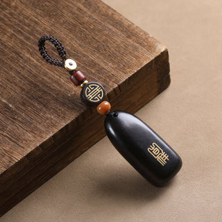Buddha Gift Small Leaf Red Sandalwood Ebony Wood Peace Auspicious Copper Coin Protection Key Chain