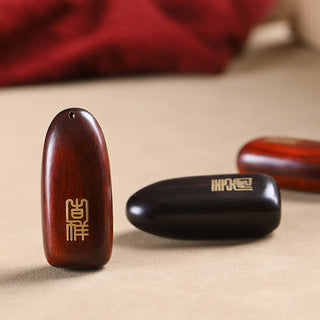 Buddha Gift Small Leaf Red Sandalwood Ebony Wood Peace Auspicious Copper Coin Protection Key Chain