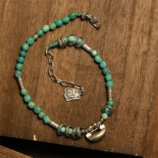 Buddha Gift 925 Sterling Silver Turquoise Small Beads Chinese Lock Charm Strength Anklet