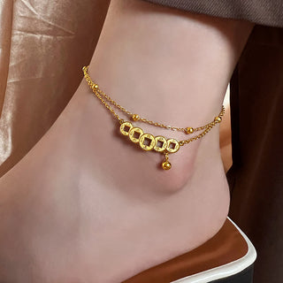 Buddha Gift Copper Coins Attract Wealth Titanium Steel Anklet