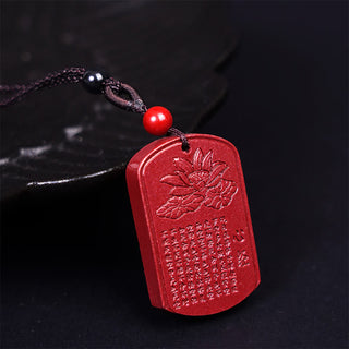 Buddha Gift Cinnabar Lotus Heart Sutra Engraved Blessing Rope Necklace Pendant