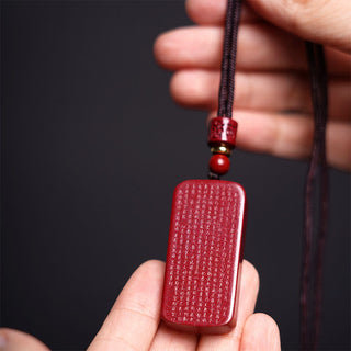 Buddha Gift Cinnabar Lotus Heart Sutra Engraved Blessing Rope Necklace Pendant