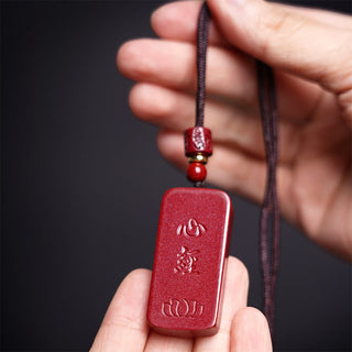 Buddha Gift Cinnabar Lotus Heart Sutra Engraved Blessing Rope Necklace Pendant