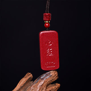 Buddha Gift Cinnabar Lotus Heart Sutra Engraved Blessing Rope Necklace Pendant