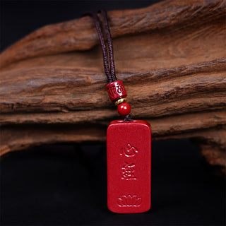 Buddha Gift Cinnabar Lotus Heart Sutra Engraved Blessing Rope Necklace Pendant