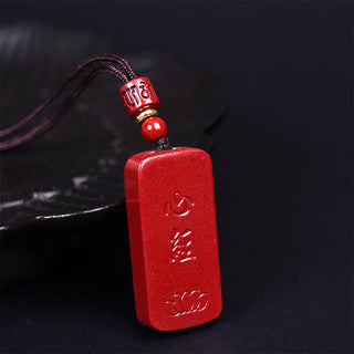 Buddha Gift Cinnabar Lotus Heart Sutra Engraved Blessing Rope Necklace Pendant