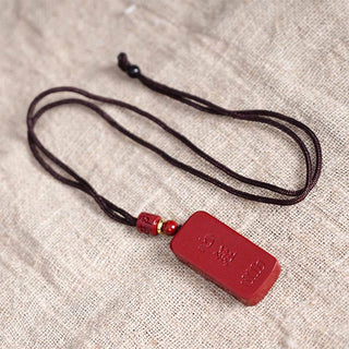 Buddha Gift Cinnabar Lotus Heart Sutra Engraved Blessing Rope Necklace Pendant