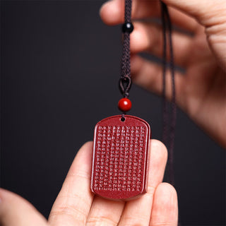 Buddha Gift Cinnabar Lotus Heart Sutra Engraved Blessing Rope Necklace Pendant