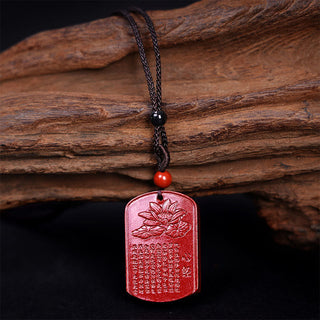 Buddha Gift Cinnabar Lotus Heart Sutra Engraved Blessing Rope Necklace Pendant