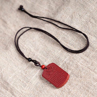 Buddha Gift Cinnabar Lotus Heart Sutra Engraved Blessing Rope Necklace Pendant