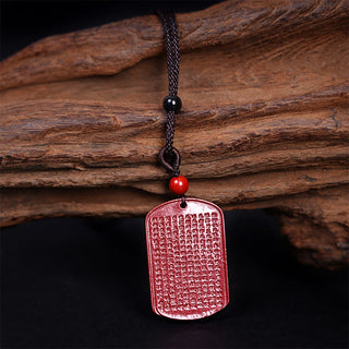 Buddha Gift Cinnabar Lotus Heart Sutra Engraved Blessing Rope Necklace Pendant