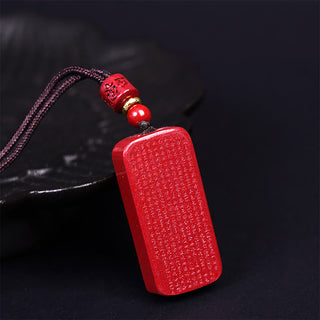 Buddha Gift Cinnabar Lotus Heart Sutra Engraved Blessing Rope Necklace Pendant