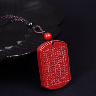 Buddha Gift Cinnabar Lotus Heart Sutra Engraved Blessing Rope Necklace Pendant