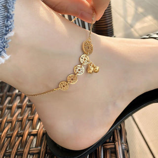 Buddha Gift Copper Coins Bell Charm Titanium Steel Strengthen Anklet