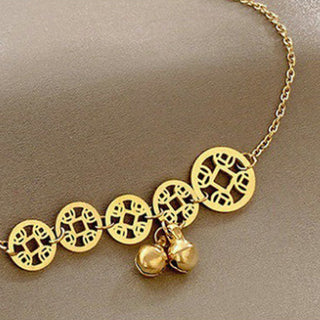 Buddha Gift Copper Coins Bell Charm Titanium Steel Strengthen Anklet