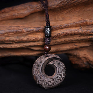 Buddha Gift Ebony Wood Sandalwood One's Luck Improves Design Pattern Peace Necklace Pendant