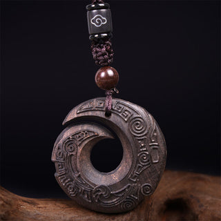 Buddha Gift Ebony Wood Sandalwood One's Luck Improves Design Pattern Peace Necklace Pendant