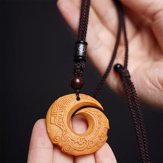 Buddha Gift Ebony Wood Sandalwood One's Luck Improves Design Pattern Peace Necklace Pendant