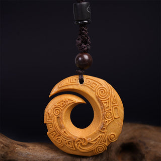 Buddha Gift Ebony Wood Sandalwood One's Luck Improves Design Pattern Peace Necklace Pendant