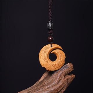 Buddha Gift Ebony Wood Sandalwood One's Luck Improves Design Pattern Peace Necklace Pendant