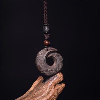 Buddha Gift Ebony Wood Sandalwood One's Luck Improves Design Pattern Peace Necklace Pendant