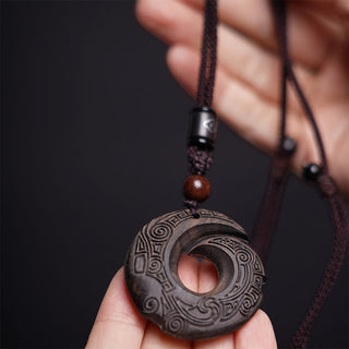 Buddha Gift Ebony Wood Sandalwood One's Luck Improves Design Pattern Peace Necklace Pendant