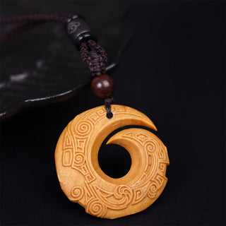Buddha Gift Ebony Wood Sandalwood One's Luck Improves Design Pattern Peace Necklace Pendant