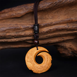 Buddha Gift Ebony Wood Sandalwood One's Luck Improves Design Pattern Peace Necklace Pendant