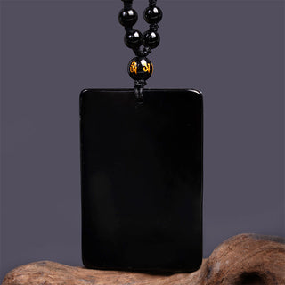 Buddha Gift Black Obsidian Guan Gong Amulet Engraved Strength Necklace Pendant
