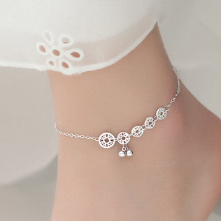 Buddha Gift 925 Sterling Silver Copper Coins Bells Protection Metal Anklet