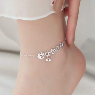 Buddha Gift 925 Sterling Silver Copper Coins Bells Protection Metal Anklet