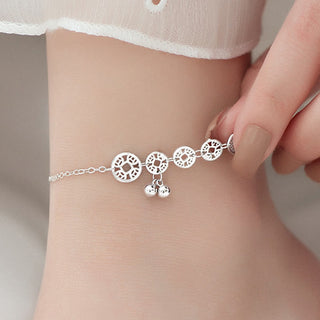 Buddha Gift 925 Sterling Silver Copper Coins Bells Protection Metal Anklet