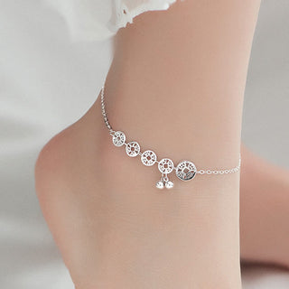 Buddha Gift 925 Sterling Silver Copper Coins Bells Protection Metal Anklet
