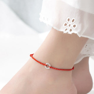 Buddha Gift 925 Sterling Silver Peace Buckle Luck String Braid Rope Anklet
