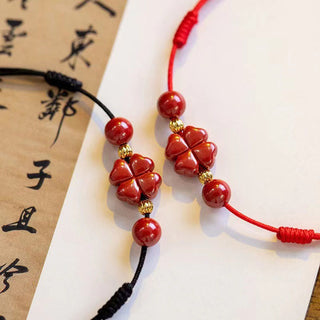Buddha Gift Cinnabar Four Leaf Clover Blessing String Rope Anklet