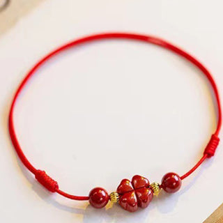 Buddha Gift Cinnabar Four Leaf Clover Blessing String Rope Anklet