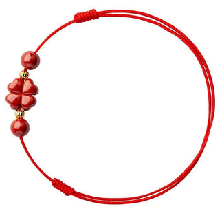 Buddha Gift Cinnabar Four Leaf Clover Blessing String Rope Anklet