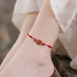 Buddha Gift Cinnabar Four Leaf Clover Blessing String Rope Anklet