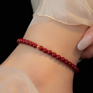 Buddha Gift 925 Sterling Silver Cinnabar Beads Blessing Anklet