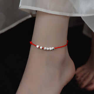 Buddha Gift 925 Sterling Silver Beads Luck Protection Braid Rope Anklet