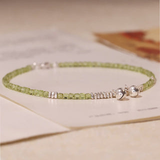 Buddha Gift 925 Sterling Silver Peridot Square Beads Peace Anklet